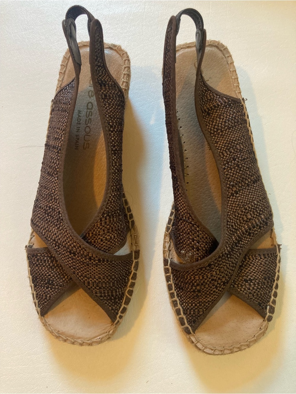 Vintage brown raffia Andre Assous slingback espadrilles